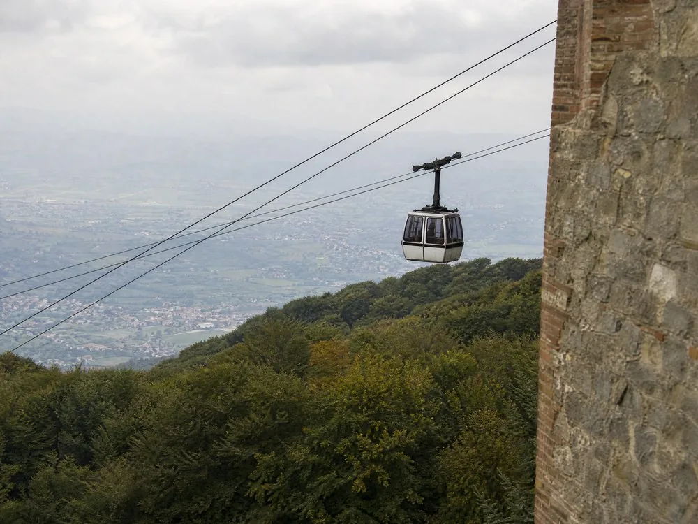 A cable-car cabin above the treetops